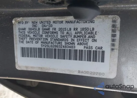 2003 Pontiac Vibe из США, поврежденный, VIN 5Y2SL62863Z483483